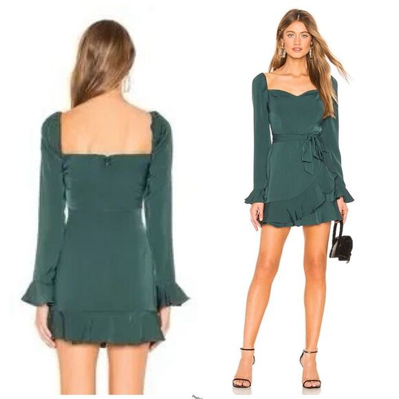 REVOLVE SUPERDOWN Khloe Ruffle Sleeve Mini Dress in Emerald Green - Picture 2 of 8